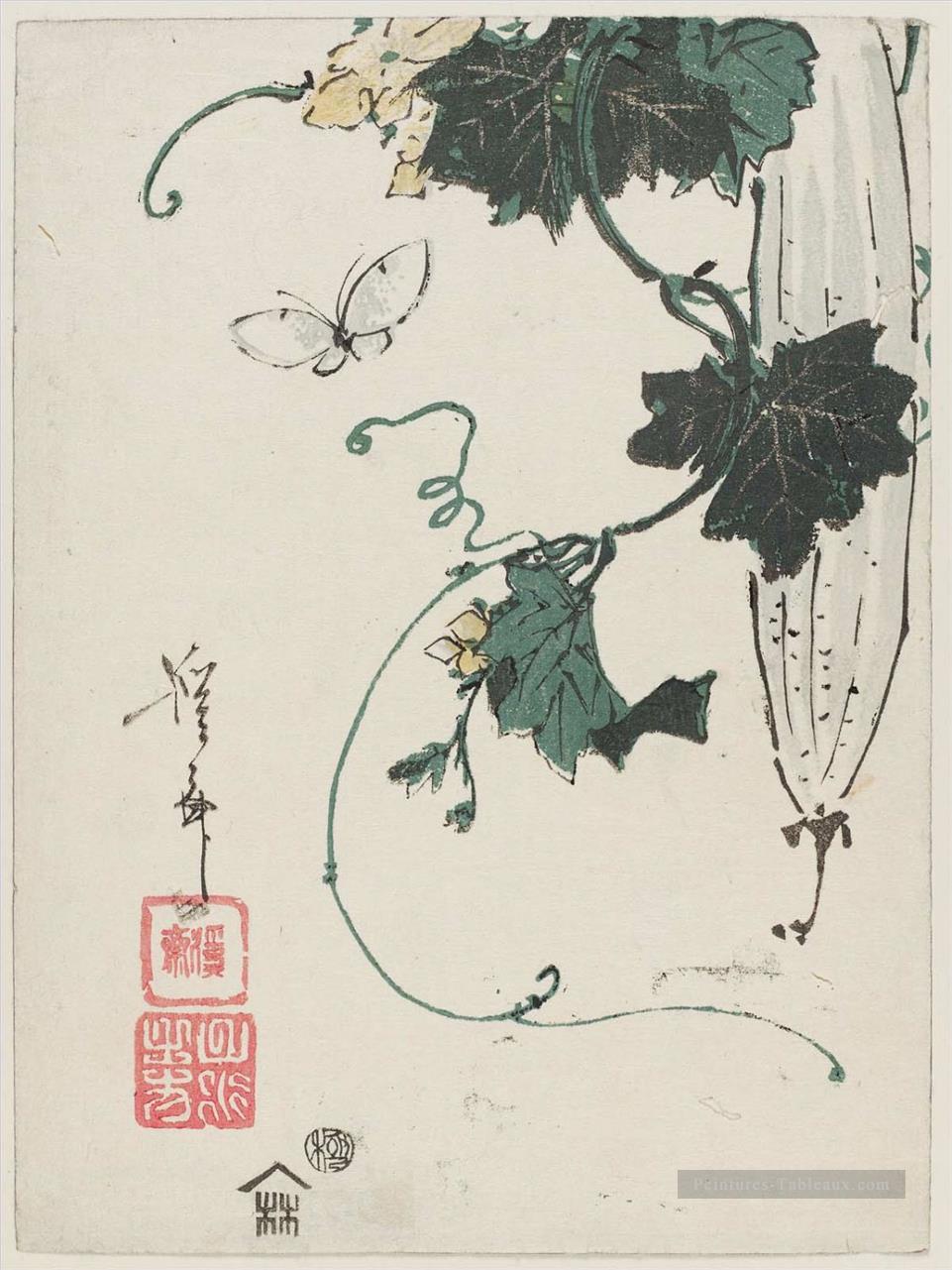 papillon et gourde Keisai, Ukiyoye Peintures à l'huile